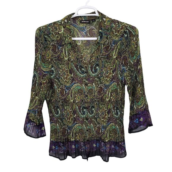 Avenue Sz 18 20 Shirt Pleated Artsy Flourish Flare Sleeves Paisley BoHo Feminine - Picture 2 of 7